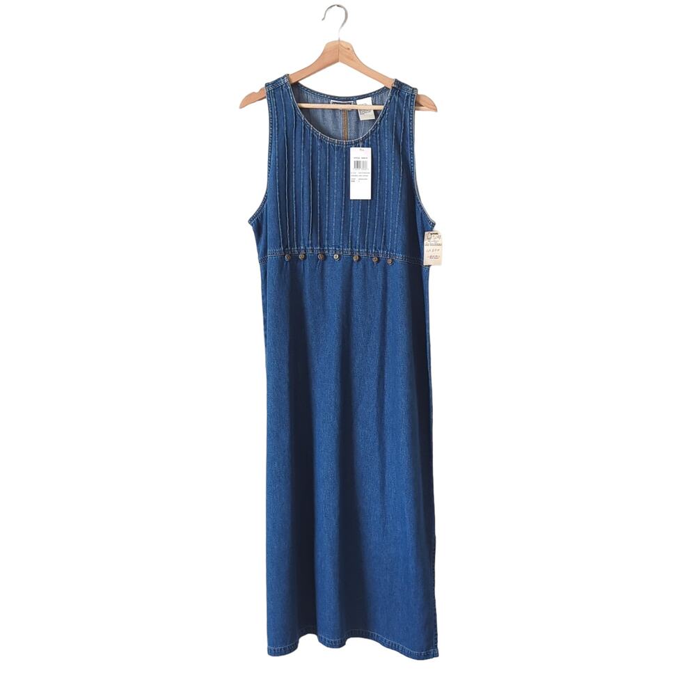NWT Vintage Deadstock Womens Denim Midi Dress Size Large Cotton Chambray Western